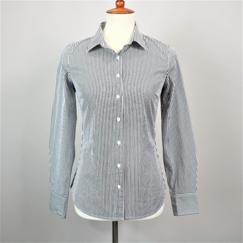 J. Crew Haberdashery Black White Pinstripe Perfect Stretch Button Up Long Sleeve